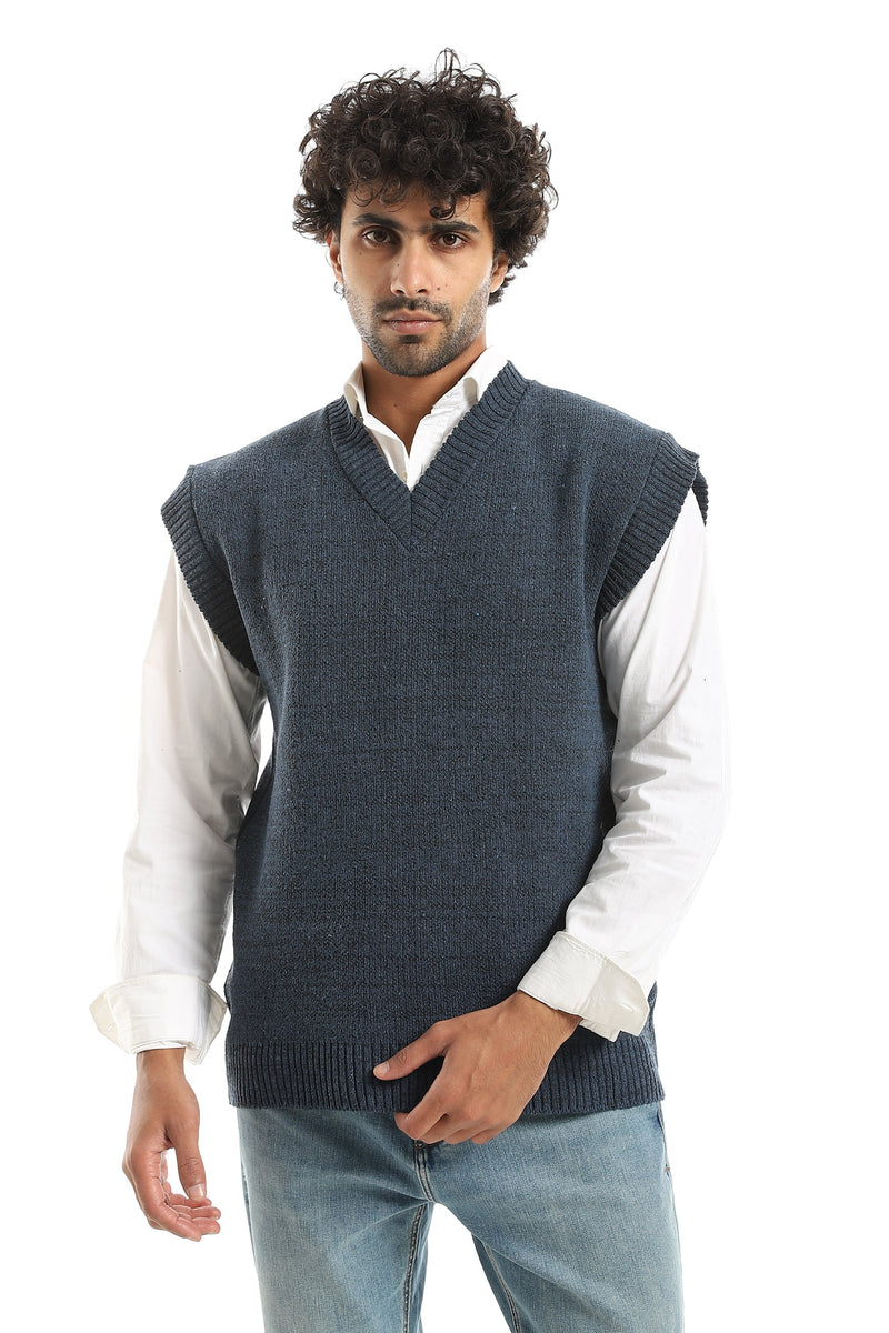 Men's V-neck sleeveless wool vest Blue – CAESAR