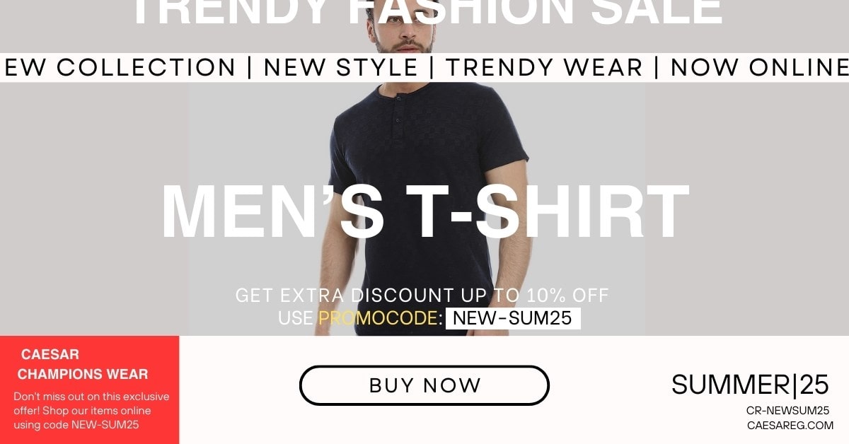 Men’s cotton round-neck t-shirt by Caesar – breathable summer wear made in Egypt--Basic round t-shirt for men – soft cotton daily wear by Caesar Egypt-تيشيرت بولو رجالي قطن من Caesar – لبس كاجوال أنيق صناعة مصرية