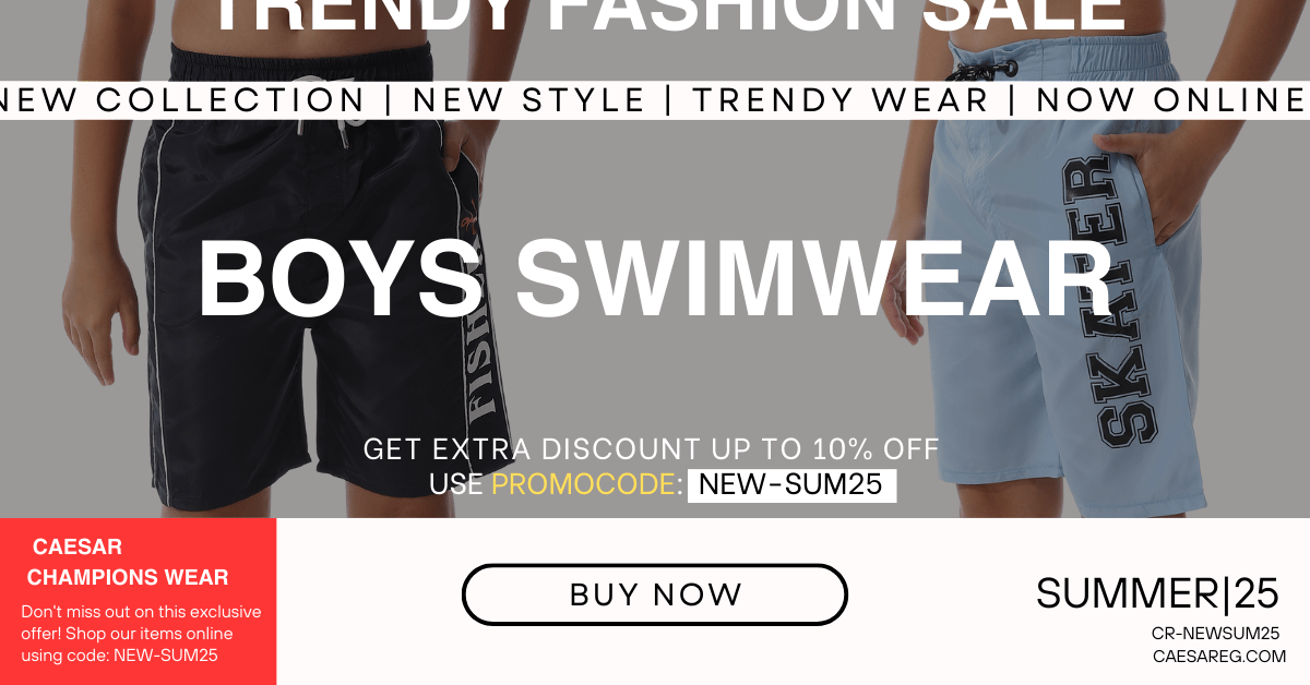 Boys' swim shorts from Caesar – quick-dry beachwear made in Egypt--شورت بحر أولادي من Caesar مصر – خفيف ومريح ومناسب للحركة