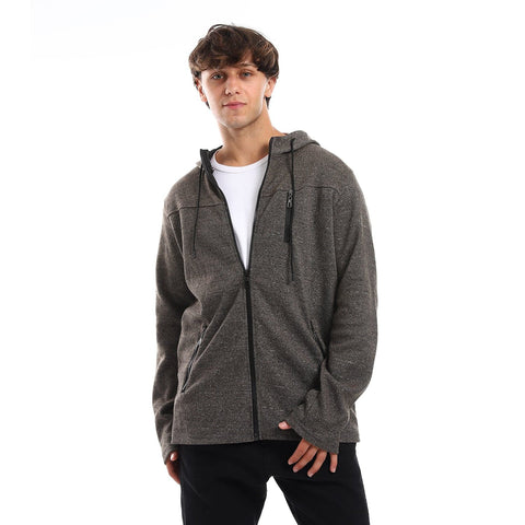 men’s sweatshirt with zipper through &hooded neck