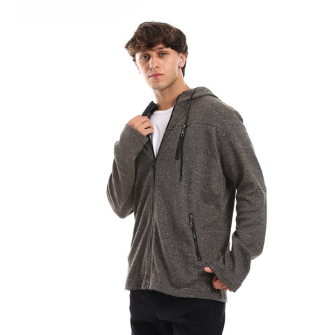 men’s sweatshirt with zipper through &hooded neck