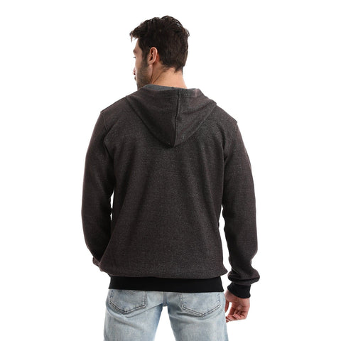 Caesar Bi-Tone Printed Hoodie with Front Pockets - Light Grey Black