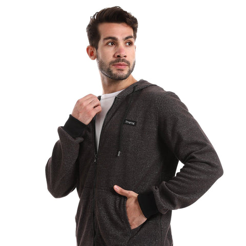 Caesar Bi-Tone Printed Hoodie with Front Pockets - Light Grey Black