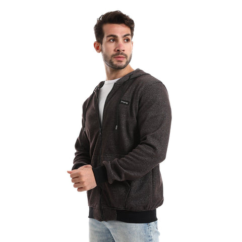 Caesar Bi-Tone Printed Hoodie with Front Pockets - Light Grey Black