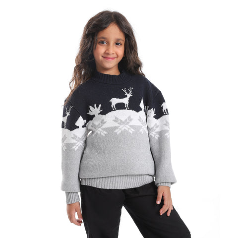 girls wool pullover with mutlicolour design