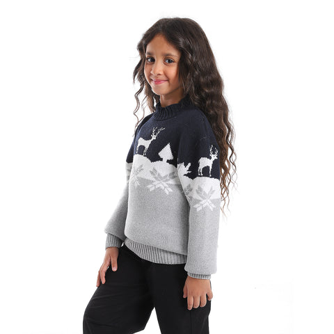 girls wool pullover with mutlicolour design