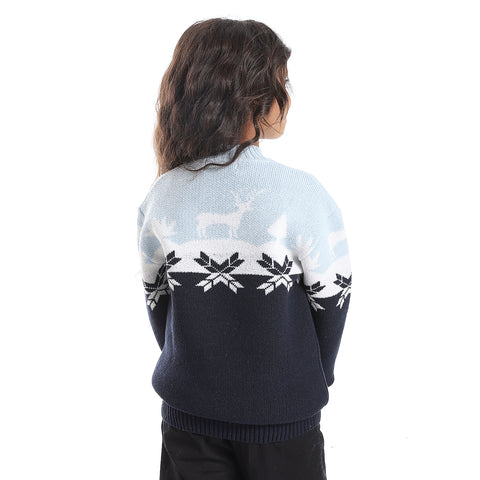 Girl's wool pullover with multicolor design