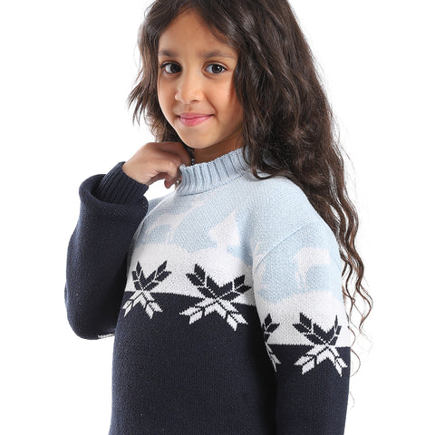 Girl's wool pullover with multicolor design