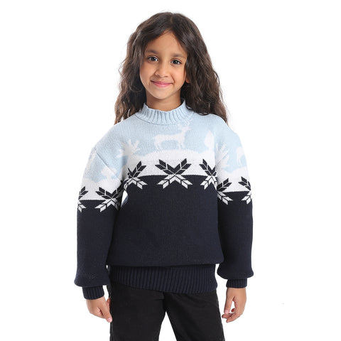 Girl's wool pullover with multicolor design