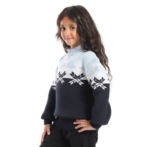 Girl's wool pullover with multicolor design