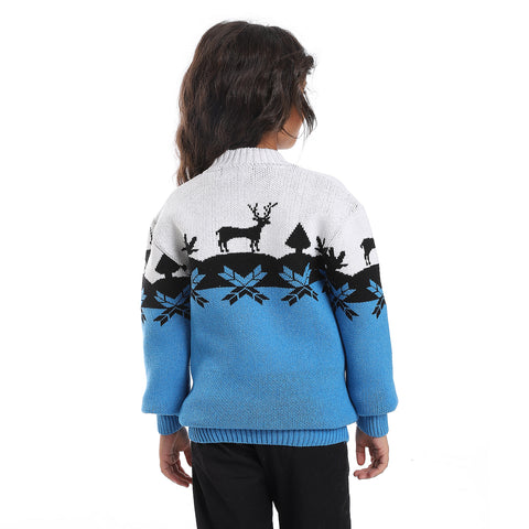 Girl's wool pullover with multicolor design