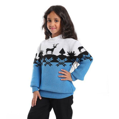 Girl's wool pullover with multicolor design