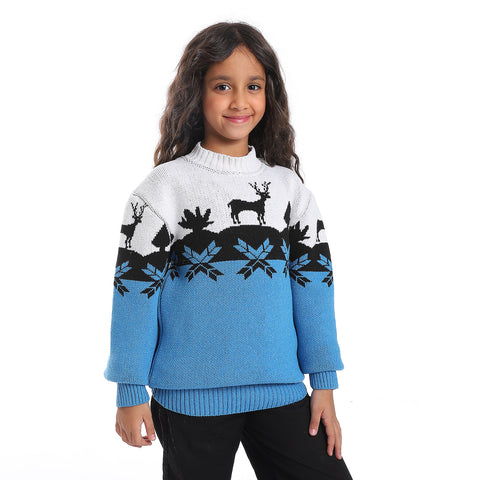 Girl's wool pullover with multicolor design