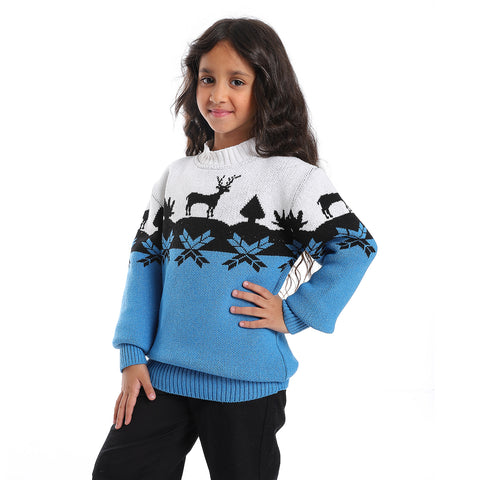 Girl's wool pullover with multicolor design