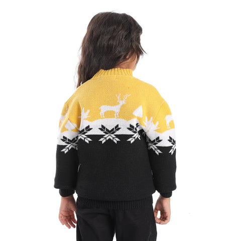 Girl's wool pullover with multicolor design