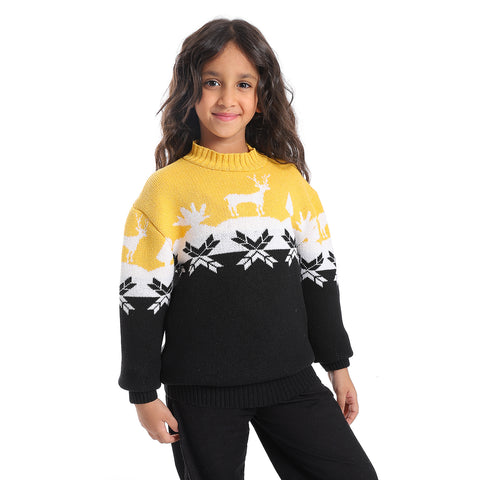 Girl's wool pullover with multicolor design