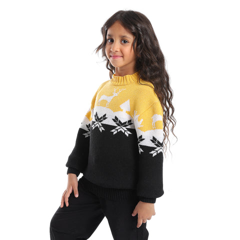 Girl's wool pullover with multicolor design