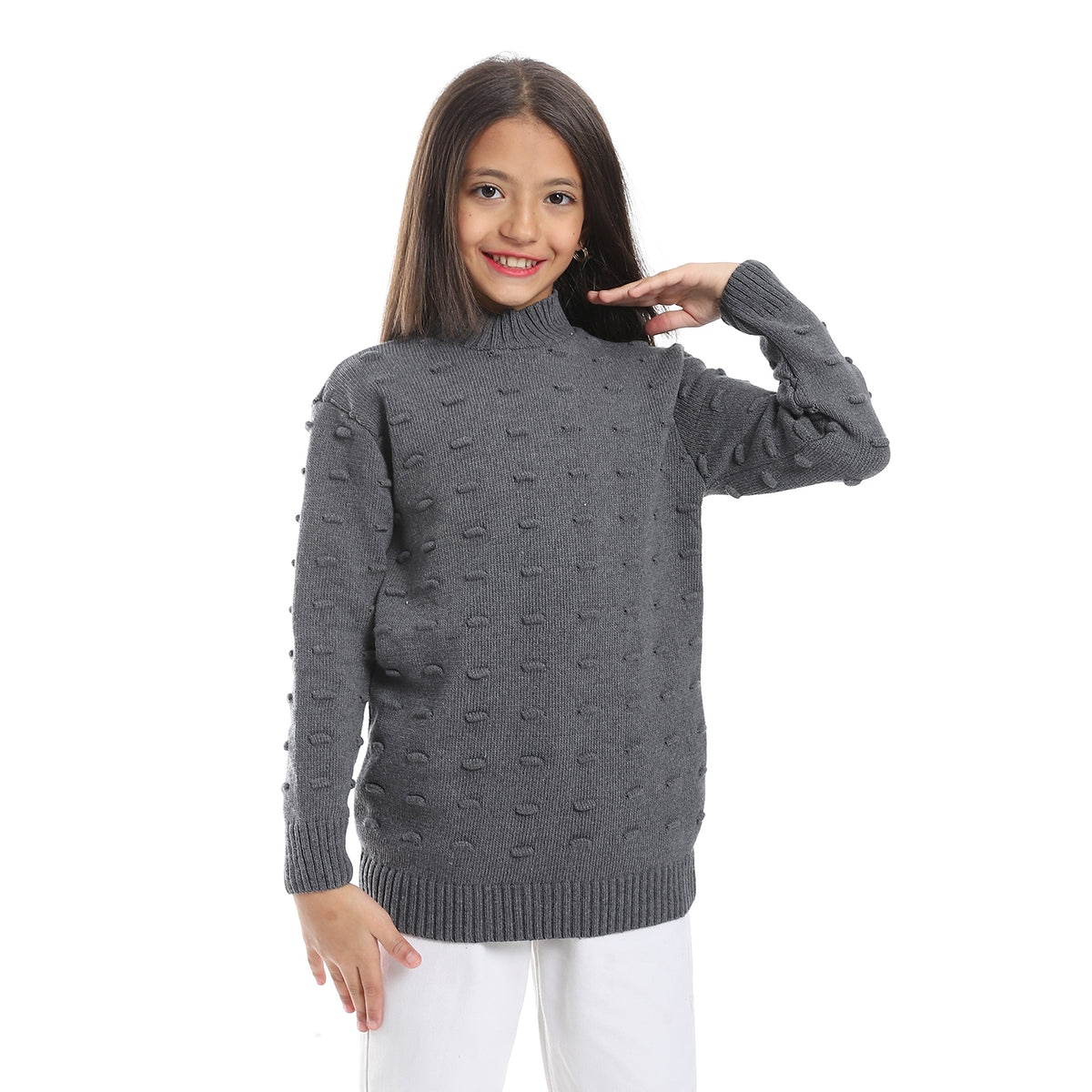 girls wool pullover with plain design