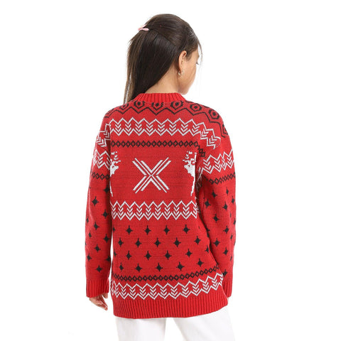 Girls Wool Pullover with Multicolor Design