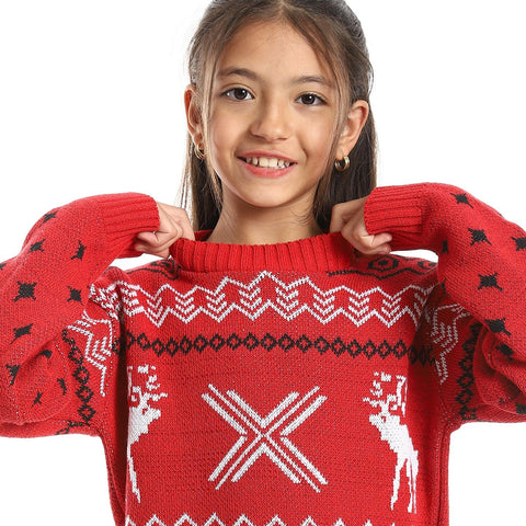 Girls Wool Pullover with Multicolor Design