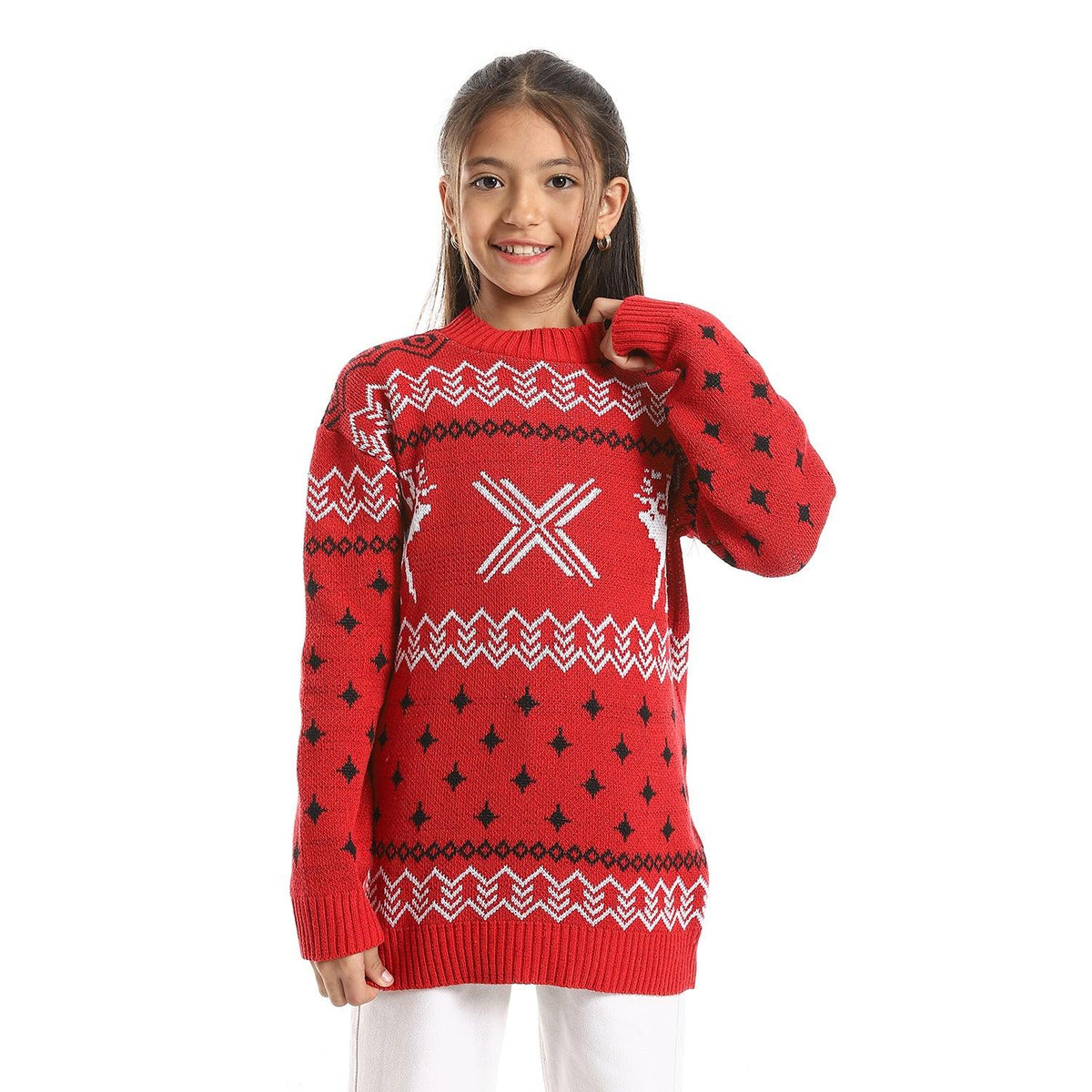 Girls Wool Pullover with Multicolor Design