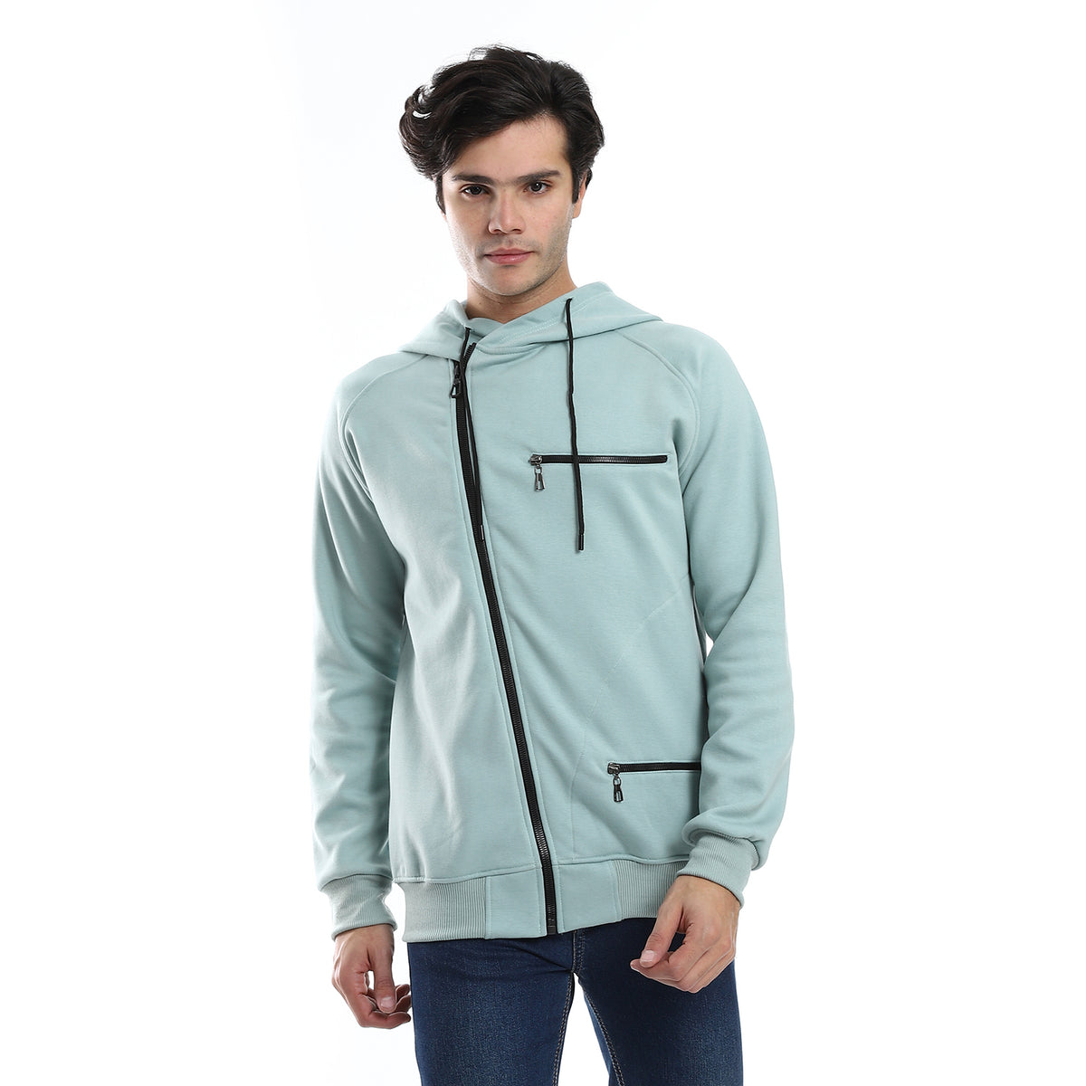 Mens Front Pockets Zipped Hoodie