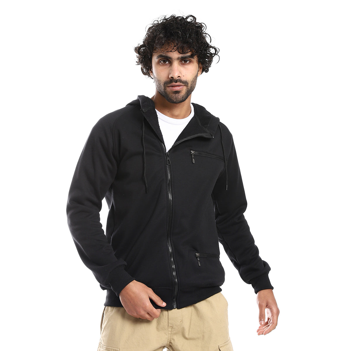 Mens Front Pockets Zipped Hoodie