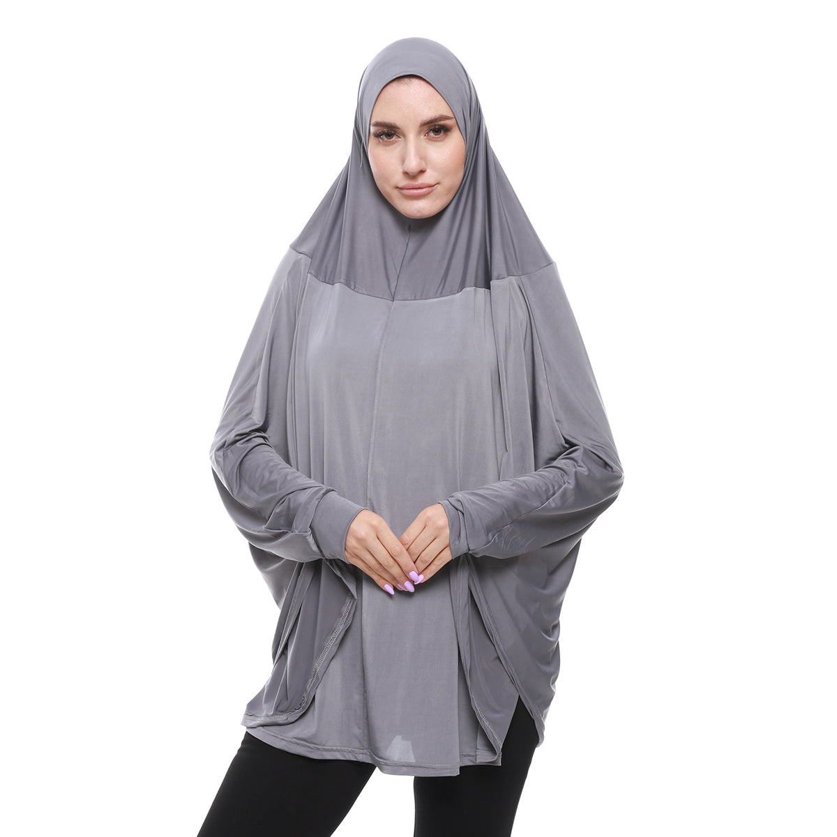 Plain Prayer Veil For Women  With Long Sleeves-grey