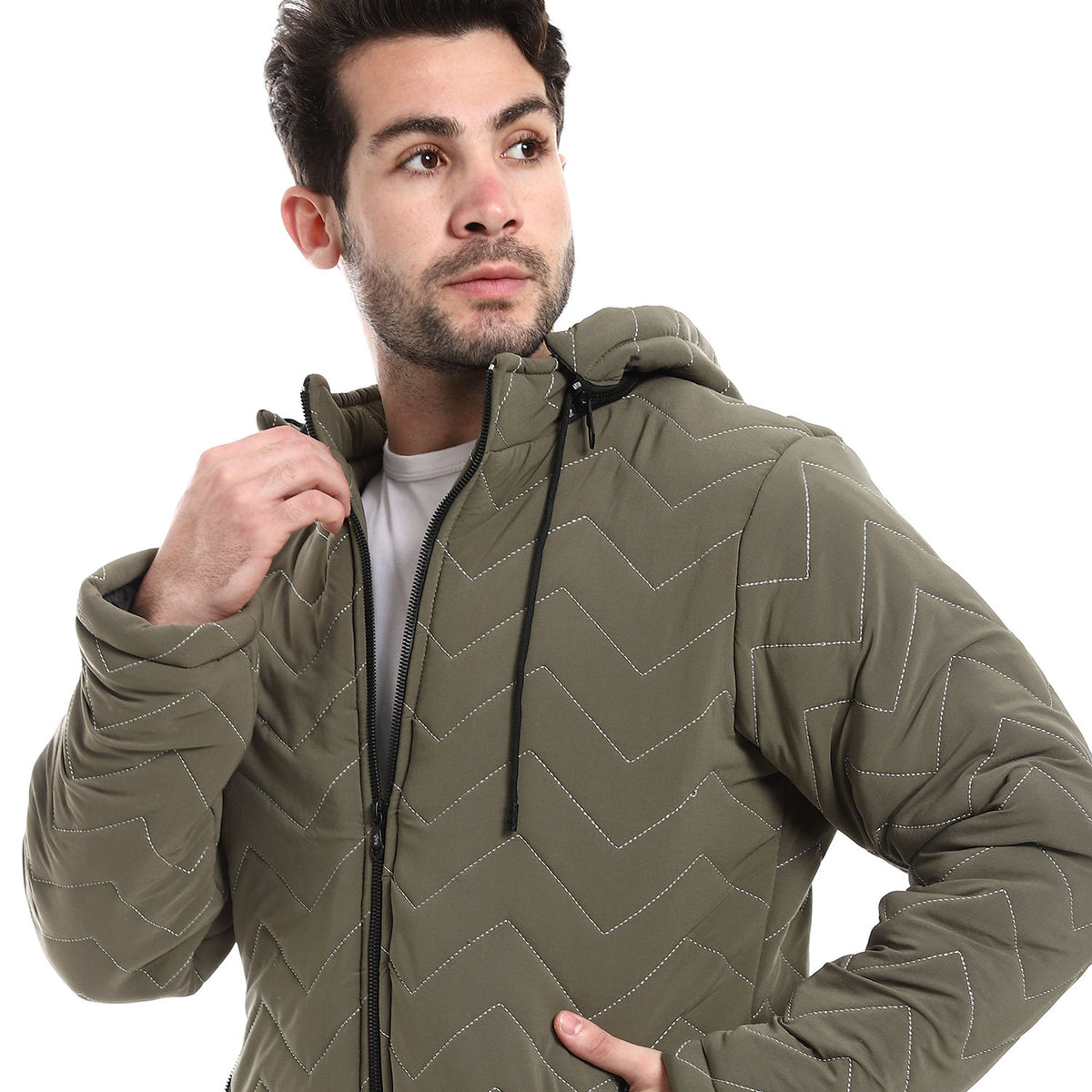 Mens Capotene Lining Jacket With Zipper-Darkgreen