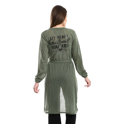 Open Neckline Cardigan Dark green