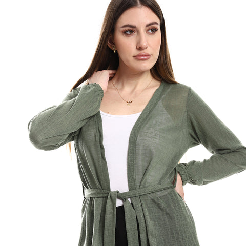 Open Neckline Cardigan Dark green