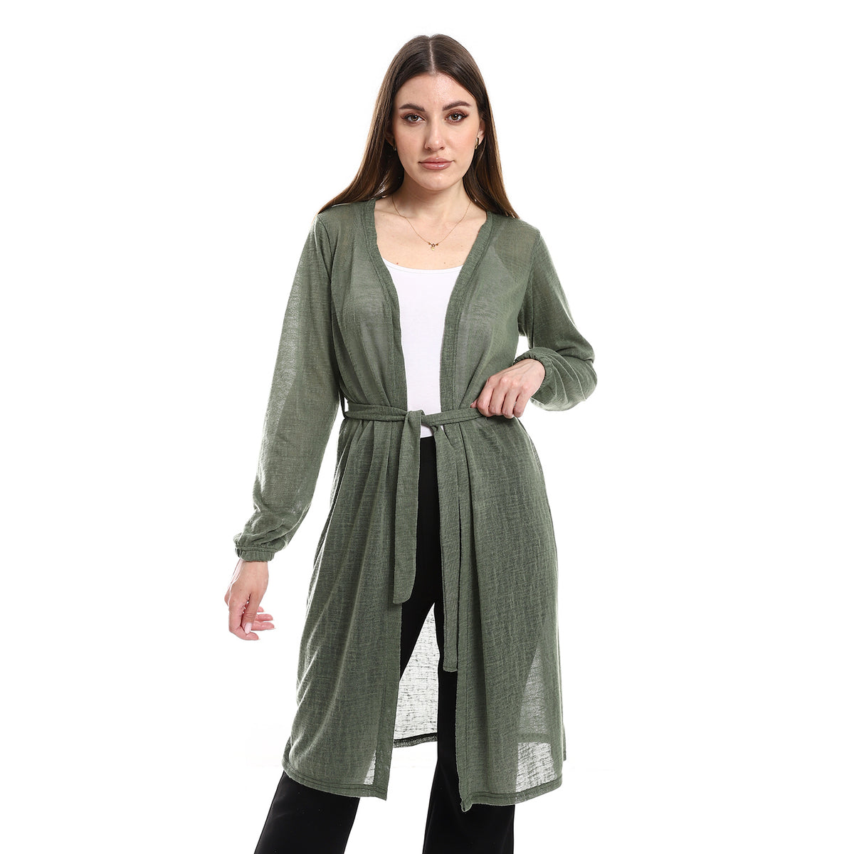 Open Neckline Cardigan Dark green