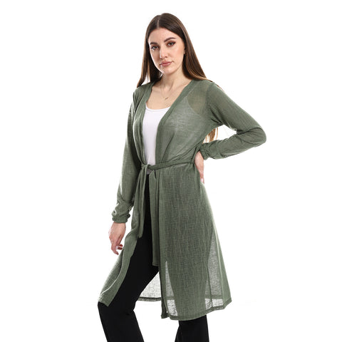 Open Neckline Cardigan Dark green