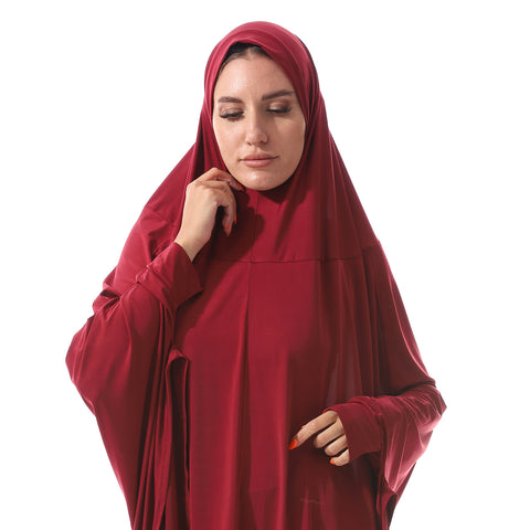 Plain -Prayer Veil For Women With Long Sleeves-Burgundy