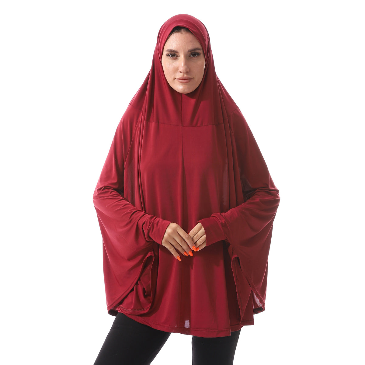 Plain -Prayer Veil For Women With Long Sleeves-Burgundy