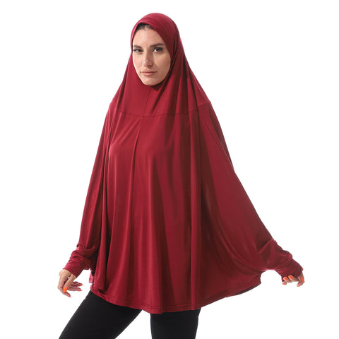 Plain -Prayer Veil For Women With Long Sleeves-Burgundy