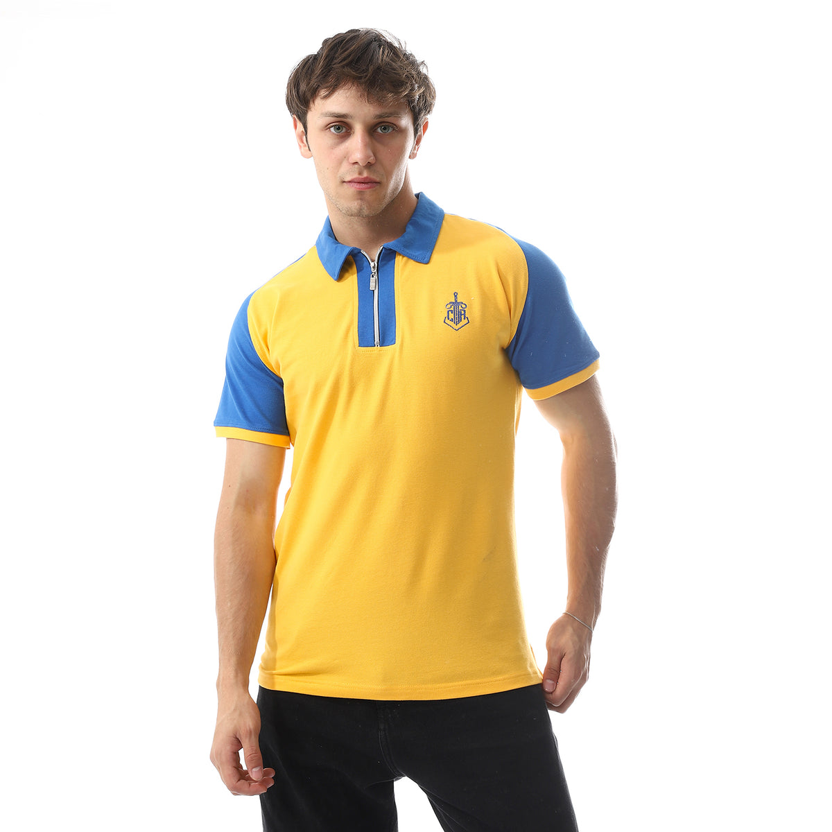 Pique Polo Shirt with Classic Collar and Zipper