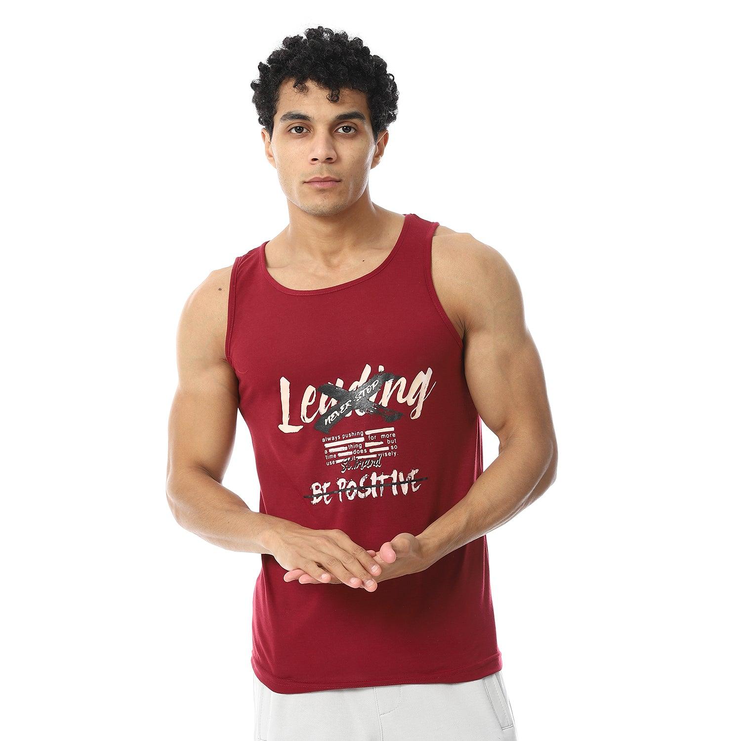 Men's sleeveless Cotton t-shirt-cotton tank top - تيشيرت كت رجالي قطن بطبعه من الامام 