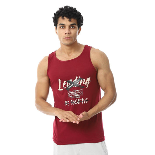 Men's sleeveless Cotton t-shirt-cotton tank top - تيشيرت كت رجالي قطن بطبعه من الامام 