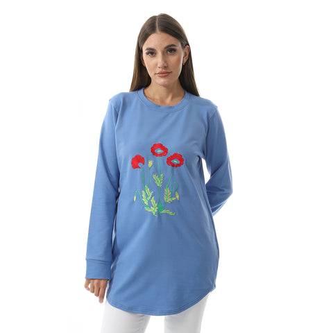 Women Embroidery T- Shirt With Long Sleeves And Round Neck