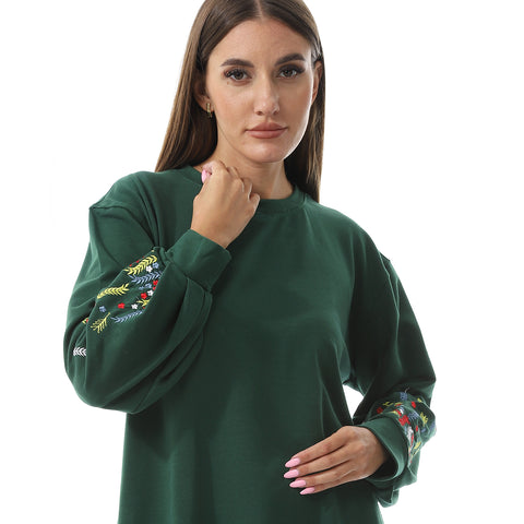 Women over size Embroidery T- Shirt With Long Sleeves And Round Neck