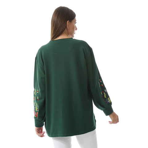 Women over size Embroidery T- Shirt With Long Sleeves And Round Neck