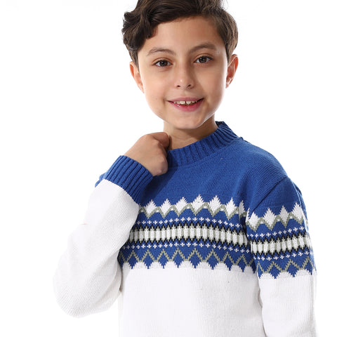 Wool Boys Pullover With Multi Design