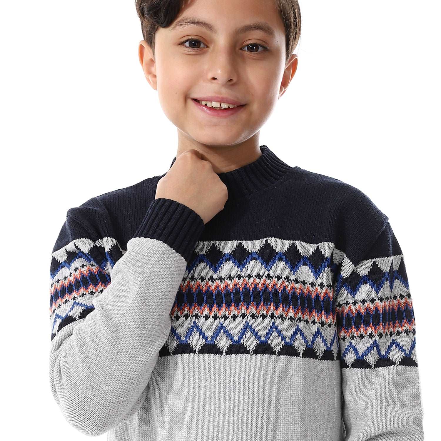 Wool Boys Pullover With Multi Design