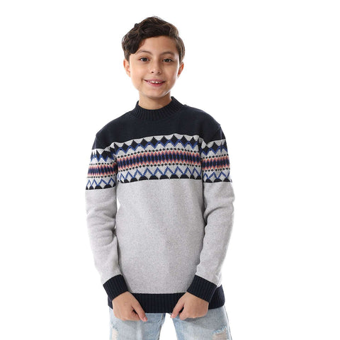 Wool Boys Pullover With Multi Design