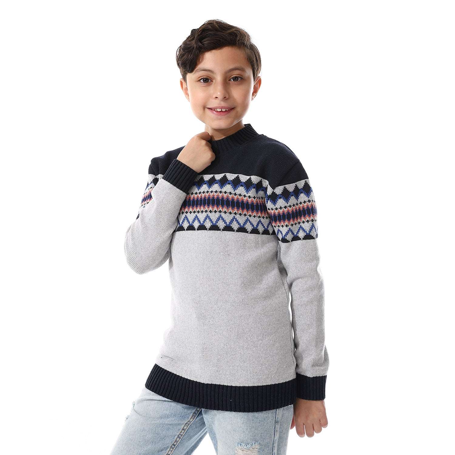 Wool Boys Pullover With Multi Design