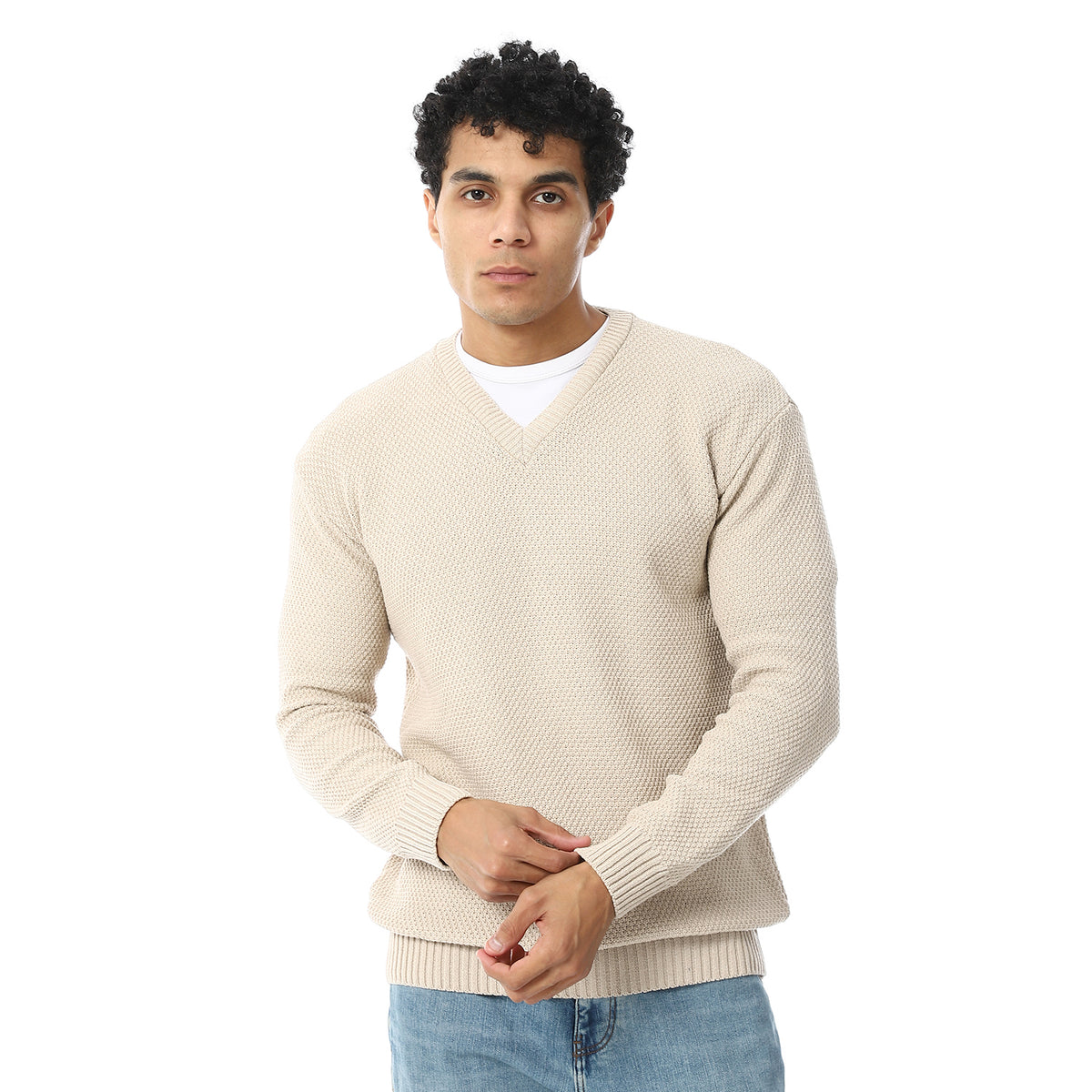 Wool Mens Pullover With V Neck