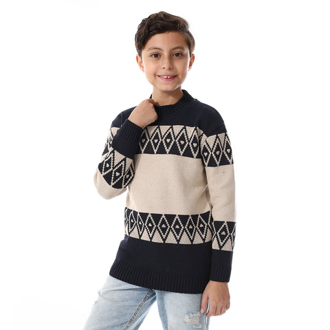 Wool Boys Pullover With Multi Design