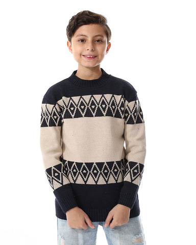 Wool Boys Pullover With Multi Design