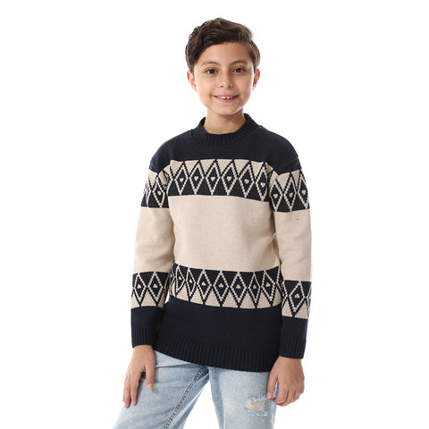 Wool Boys Pullover With Multi Design